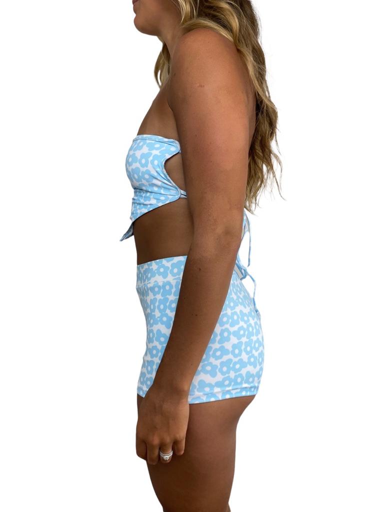 BB Blue Strapless Triangle Bikini Top